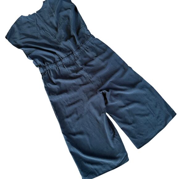 Eileen Fisher Black Drawstring Crepe Cropped Wide Leg Jumpsuit Sz Small Casual - Picture 3 of 13